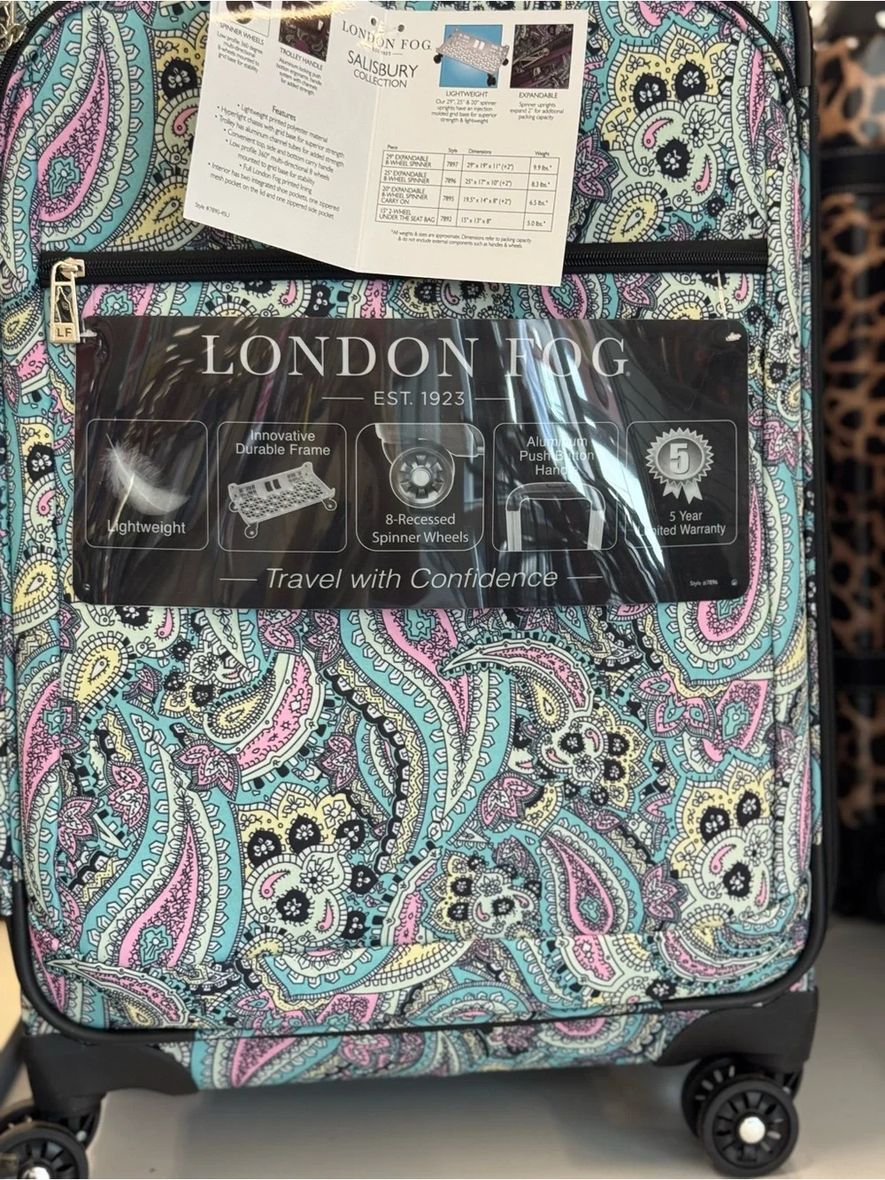 London Fog Paisley Luggage 25” - Teal, Pink, Cream - Picture 1 of 3